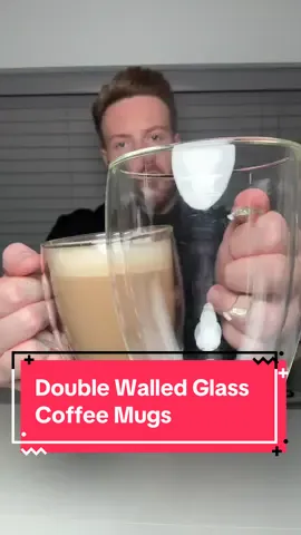 Double walled glass coffee mugs designed to keep drinks hotter for longer with a lightweight insulated feel and a modern clear finish #tiktokmademebuyit #giftideas #coffee #kitchenfinds #homeessentials