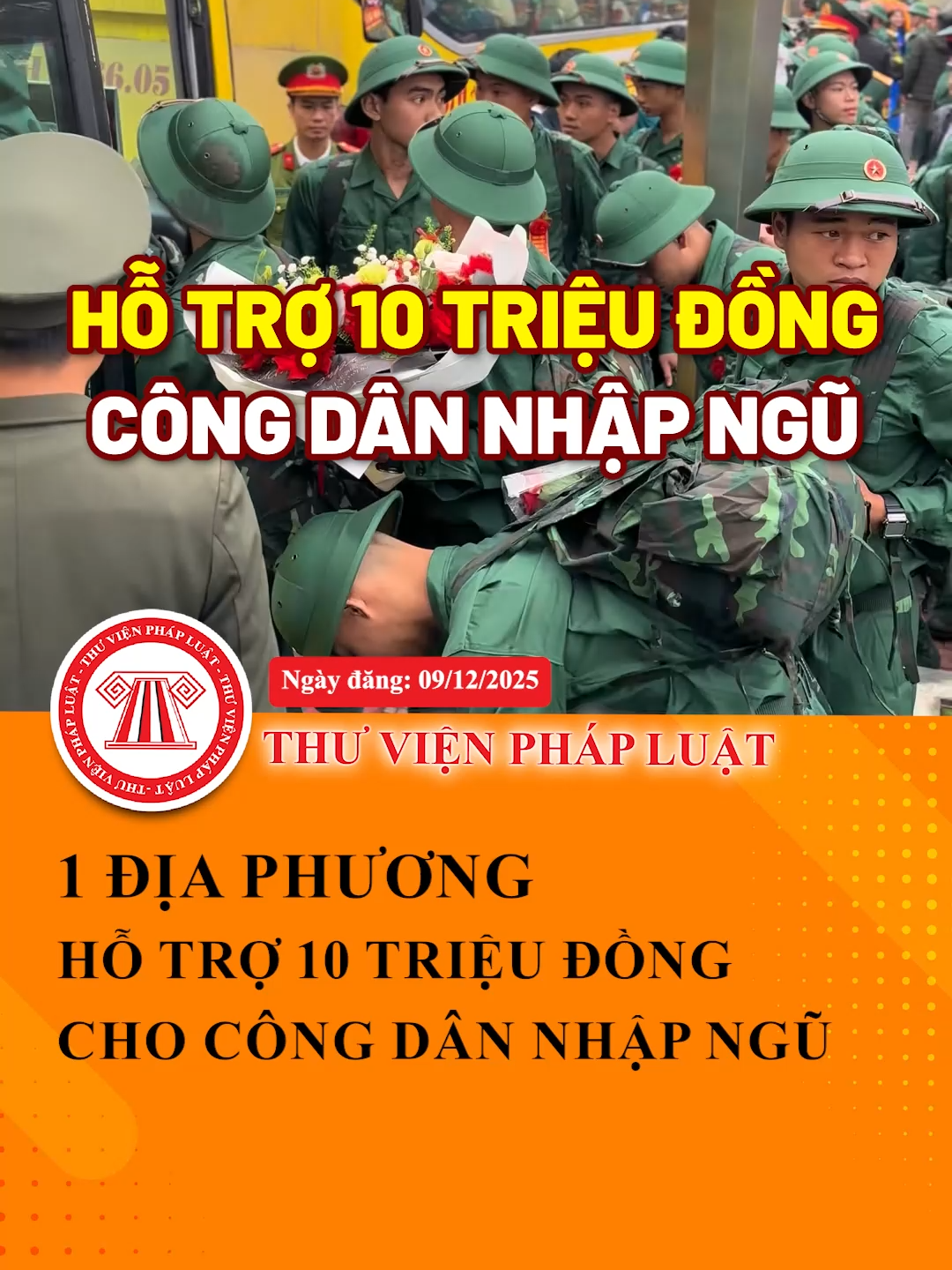 1 địa phương hỗ trợ 10 triệu đồng cho mỗi công dân nhập ngũ 2026  #ThuVienPhapLuat #LearnOnTikTok #Hoccungtiktok #TVPL