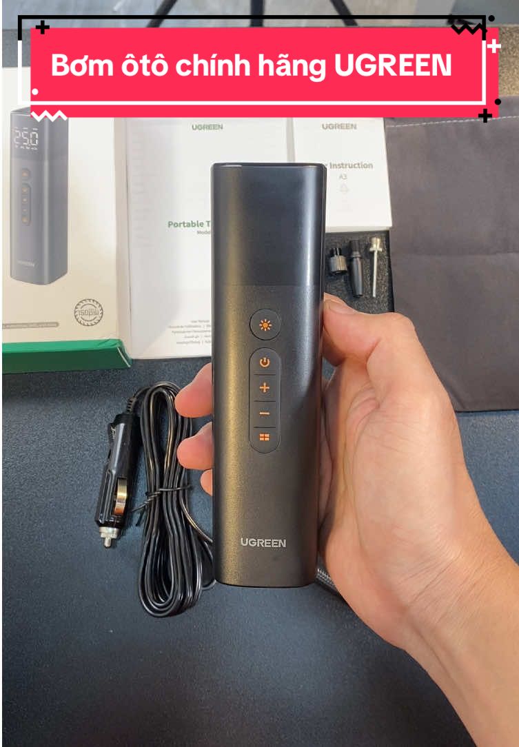 Bơm lốp chính hãng UGREEN sự dụng điện tẩu 12V dùng cho ô tô 4-16 chỗ và xe bán tải, bơm oto xe máy xe đạp đồ dùng bằng hơi
