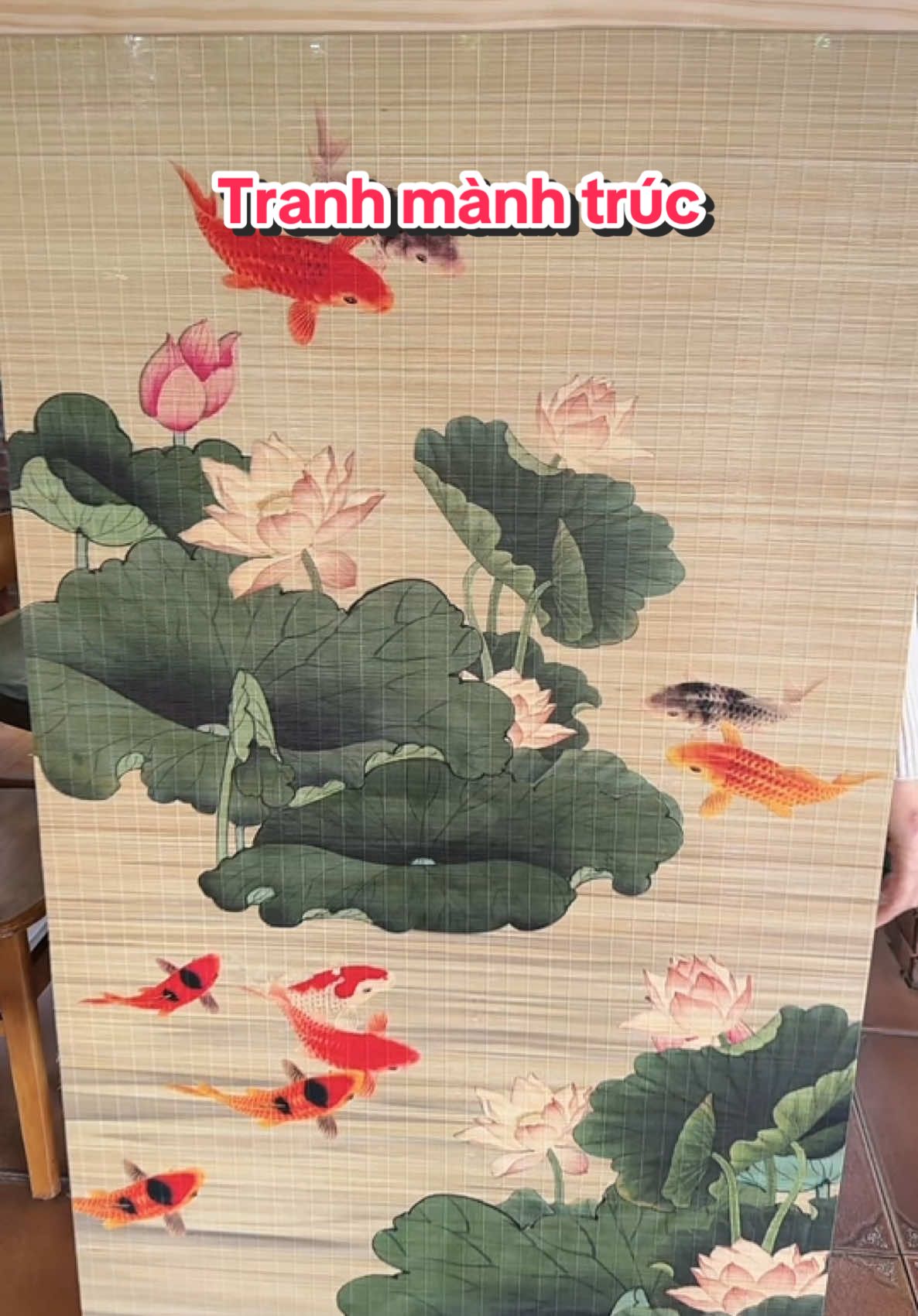 Tranh mành trúc hoa sen làm quà tặng đầu năm ý nghĩa