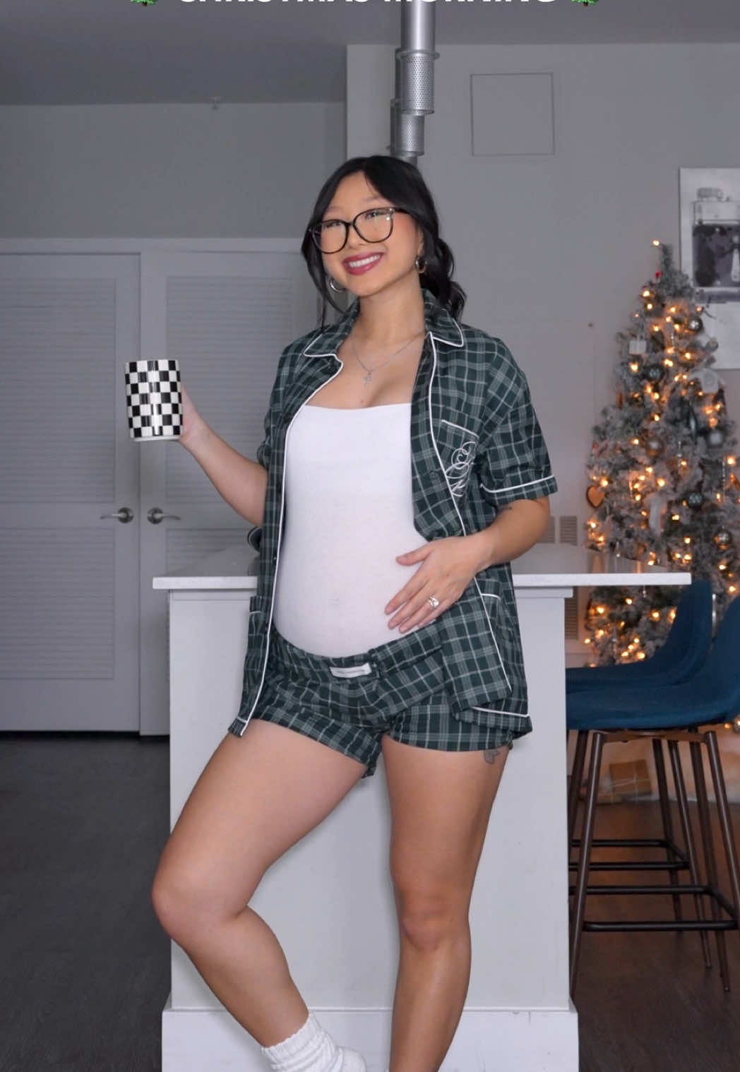 How are you celebrating Christmas? 🎄✨ Follow for more outfit ideas 💡  Outfits on my @LTK 🔗 Christmas Morning 🎄 Pajama Set: @Recreational Habits  Bodysuit: @hollister  Glasses: @kitseyecare  Mug: @target  Church Service 🕊️ Top: @Miss Circle  Skirt: @Primark  Heels: @pellemoda  Earrings: @8 Other Reasons.  Family Dinner ♥️ Sweater + Jeans: @Lee Jeans  Boots: @Vince Camuto  Holiday Party ✨ Cardigan: @YesStyle (code: VIVACIOUSHON) Loafers: @stevemadden  Headband: @aerie  #christmasoutfit #holidayfashion #bumpstyle #pregnantfashion #howtostyle 