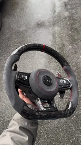 VW custom steering wheel alcantara, forget carbon red stitching, forged carbon paddles and custom airbag cover  #volkswagen #steeringwheel #customcar #viral #fyp @Epico Garage 