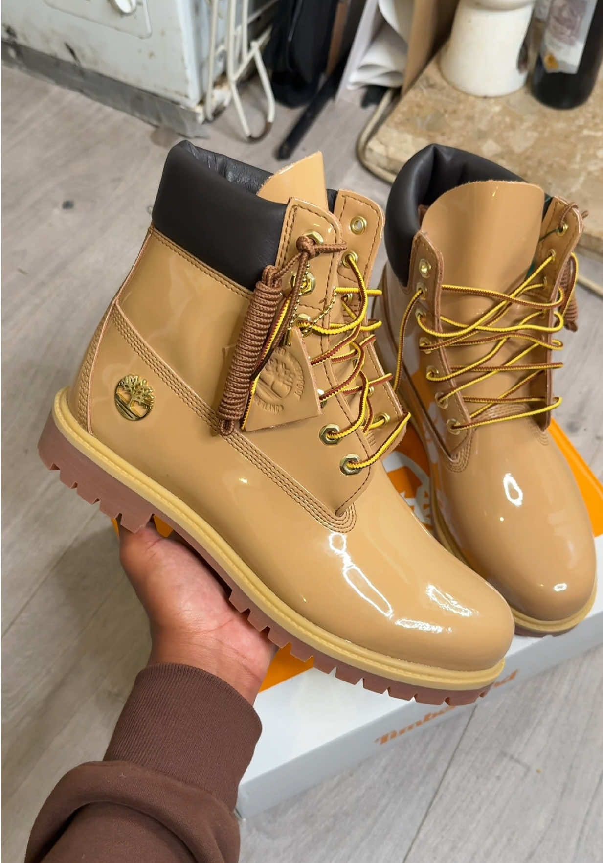 These glossy patent @Timberland go crazy #unboxin #timbs #streetweartiktok #viral #glossy 
