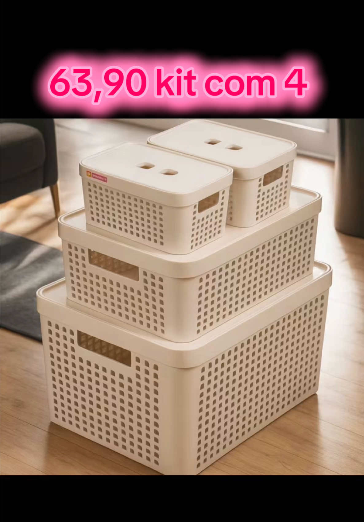 Kit com 4 Caixas Organizadoras com Tampa. Plástico Resistente. Duas de 2L, uma de 4,5L e uma de 17L.  Use o código: ARA-HDR-APX https://br.shp.ee/boypoe1?smtt=0.0.9 #caixaorganizadoracomtampa #organizacao #viralvideos #oldmoney 