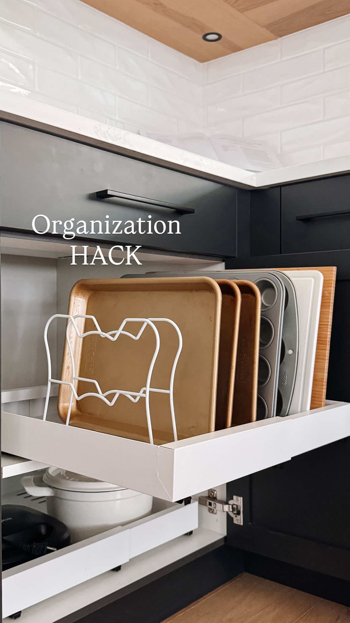 Amazon Organization Hack. Linked in my Amazon Shop under ORGANIZATION HACKS. A better way to organize your cutting boards. #organizationhacks #organizewithme #homehacks #amazonmusthaves #amazonfinds 