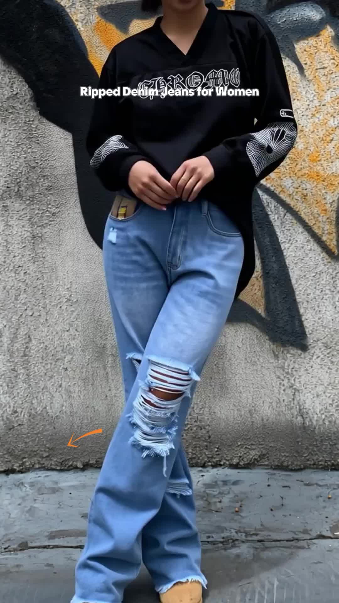 Women's Casual Street Style Ripped Denim Jeans, Distressed Frayed Hem Pants, Trendy Fashion Clothing for Daily Wear #midrisejeans #womenjeans #pacsunlowrisejeans #denimoutfit #widelegjeanswomen #girlsdenimjeans #newyearseveoutfitwithjeans #cheetahjeans #momjeansoutfit #cuteportraitjeans