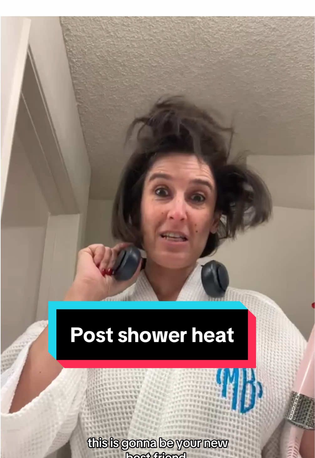I step out of the shower feeling refreshed and then turn on the blow dryer and suddenly I’m in a steam room. I wear this neck fan while I do my hair so I stay cool, don’t sweat, and don’t undo the entire shower I just took. Problem solved! #neckfan #fan 