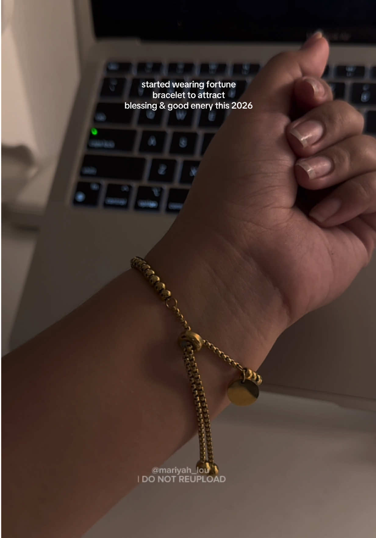 wearing this fortune bracelet for good luck 🍀🧧 #fyp #fortunebracelet #luckybracelet #goldbracelet #luckycharm2026 