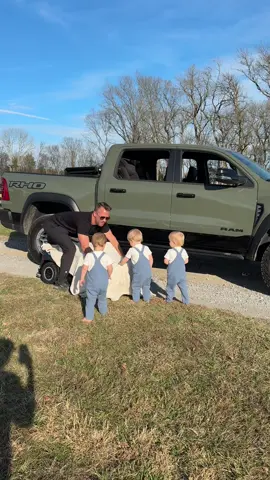 Surprising the Triplets with their own Truck! 🎁. It is their 2nd birthday today and their favorite thing to do is play in Dad’s truck.  So I thought it would be fun to surprise them with their own @Ram Trucks RHO.  They are obsessed! #triplets #rambassador #truck #mom #dad 
