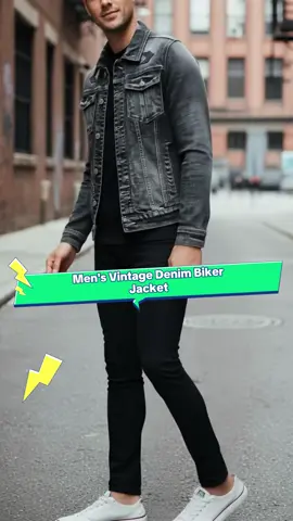 Men's Vintage Denim Jacket, High Street Style, Loose Fit, Street Riding Biker Clothing, Handsome Casual Buttoned Lapel Coat #jeans #denimjeans #bluejeans #jeanjacket #vintagedenimjacket #mensstreetwear #menshoodiejacket #customjeans #girlsdenimjeans #denimshirt