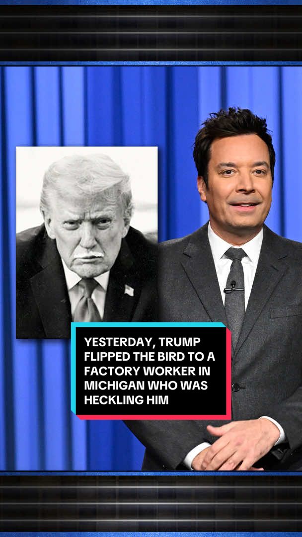 Yesterday, Trump flipped the bird to a factory worker in Michigan who was heckling him. Usually when Trump “flips the bird,” he’s just looking for a drumstick in his KFC bucket. #FallonTonight #TonightShow #Trump #JimmyFallon 