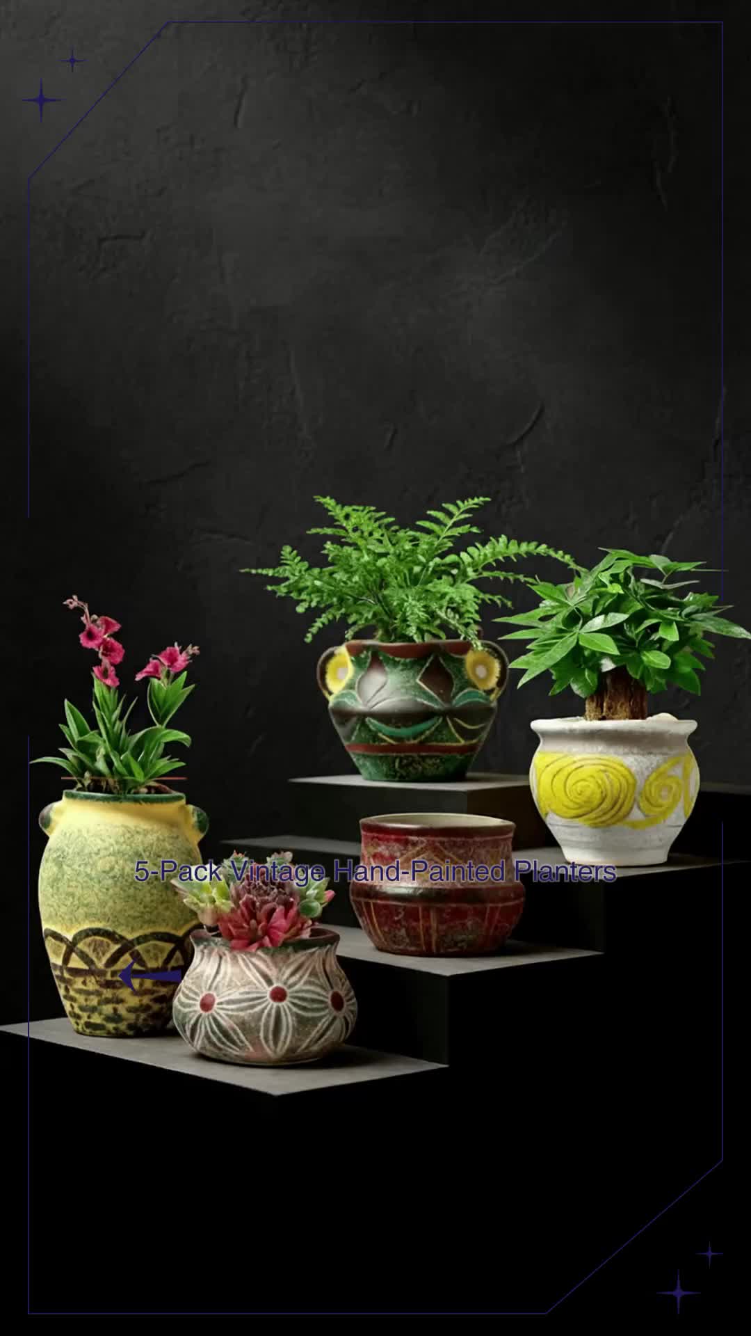 Plant Mom Must-Haves!  5-Pack Cute Vintage Hand-Painted Drippy Glaze Planters  Value Set for Succulents & Small Indoor Plants 