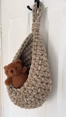 Beary cute 🐻🤎 crocheted hanging basket! #handmadewithlove #crochetersoftiktok #nurserydecor #toystorage #handmade