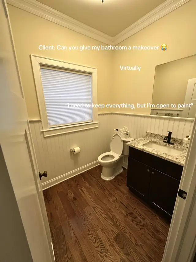 My client wanted to redesign her bathroom, but she needed to keep her vanity but she was open to paint as as well as adding to the space and I think this just came out so amazing and for under $500, it was completely transformed!! #fyp #trending #moodyaesthetic #bathroommakeover #homeinspo 