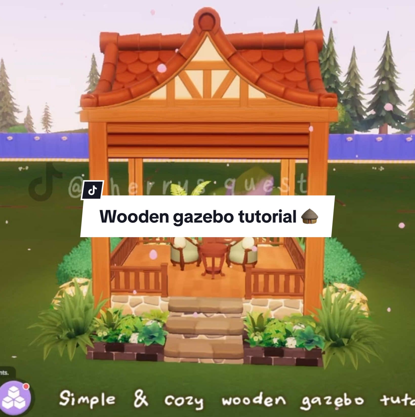 Replying to @Cino Kaneru Simple wooden gazebo design 🛖 | Maaf tutornya nyicil dulu yaa soalnya butuh waktu lama untuk buat tutorial full serumah, soon aku kerjakan yaa 🥹 #heartopia #heartopiahouse #gazebo