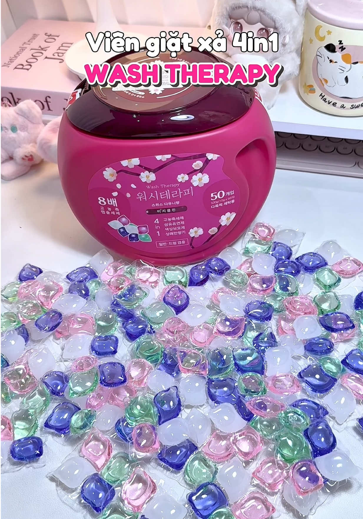 Viên giặt xả 4in1 thơm lâu giúp quần áo bền màu mà mí bà nên thử nè 🌸✨ #washtherapy #viengiatxa #viengiat #giatxa #xaphong 