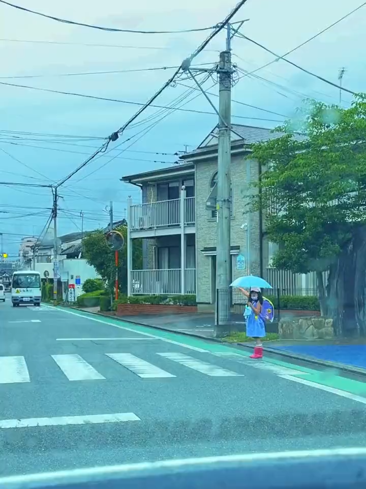 お辞儀をして横断歩道を渡る子供 #お辞儀 #横断歩道 #渡る #子供