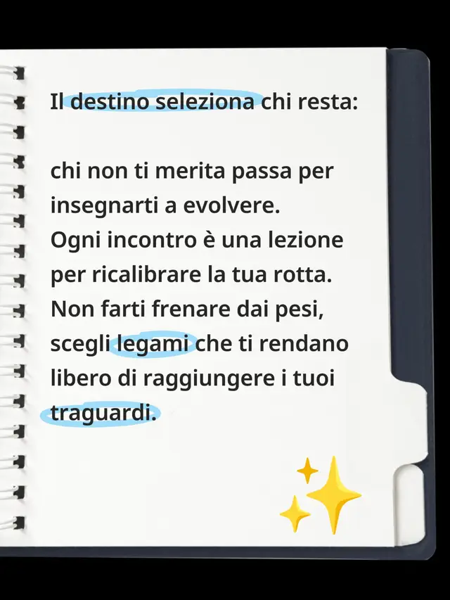 Quante volte hai cercato di tenere al tuo fianco persone che non vedevano il tuo valore o che frenavano la tua crescita? 🙄 La verità è che il tempo non sottrae, ma seleziona: allontana chi non ti merita per fare spazio a chi è destinato ad aiutarti a superare le tue prove più grandi. In questo post ti svelo che ogni persona che incontri ha uno scopo preciso nel disegno della tua vita:  servirti da specchio, da lezione o da ancora. Non farti fermare dal timore della solitudine. Usa i tuoi obiettivi come un filtro, non come un compromesso. 🧭 Tutto ciò che accade serve a prepararti per la versione migliore di te stesso.  Le sfide relazionali non sono ostacoli, ma test di consapevolezza per portarti dritto  verso i tuoi traguardi di vita. C’è qualcuno o qualcosa che oggi senti di dover lasciare andare per riprendere il tuo cammino? Scrivimelo nei commenti o in DM e  trasformiamo questa prova in un  nuovo punto di partenza insieme! 🚀 #LifeCoach #Destino #RelazioniConsapevoli #CrescitaPersonale #Evoluzione 
