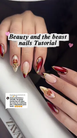 Respuesta a @Lena 🥰🏝🇨🇺  Beauty and the beast nails tutorial 🌹🥀 Nota : Para este diseño el gel para efectos lo seco en 30 segundos en la lámpara .  Para que el efecto espejo no se adhiera a la pintura en gel y solo se adhiera al gel para efectos , limpio la uña ya esmaltada con acetona (removedor de esmalte ) para quitar la capa de inhibición antes de colocar el gel para efectos . . . . . . . . #beautyandthebeastnails #beautyandthebeast #nailstutorial2026 #valentinenails2026 #ideasdeuñas2026 