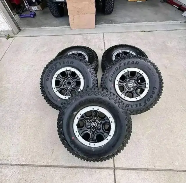 Ford Bronco Sasquatch wheels and Tires with sensors! Only 500 miles. Great tread. Has TPMS sensors!! Great upgrade for no Sas bronco ( Sasquatch suspension)  New Takeoff  $1000 shipped #ford #fyp #goviral #viralvideo #truckparts 