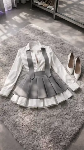 Sét áo sơ mi lụa phối chân váy xếp ly kèm cavat#damxinh #vayxinh #thoitrangnu #phátđinhstore #viral 