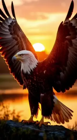 Sovereign of the Sun — from HitClub ​Experience the raw power of the sky. A magnificent bald eagle spreads its wings against a blazing sunset, embodying the 
