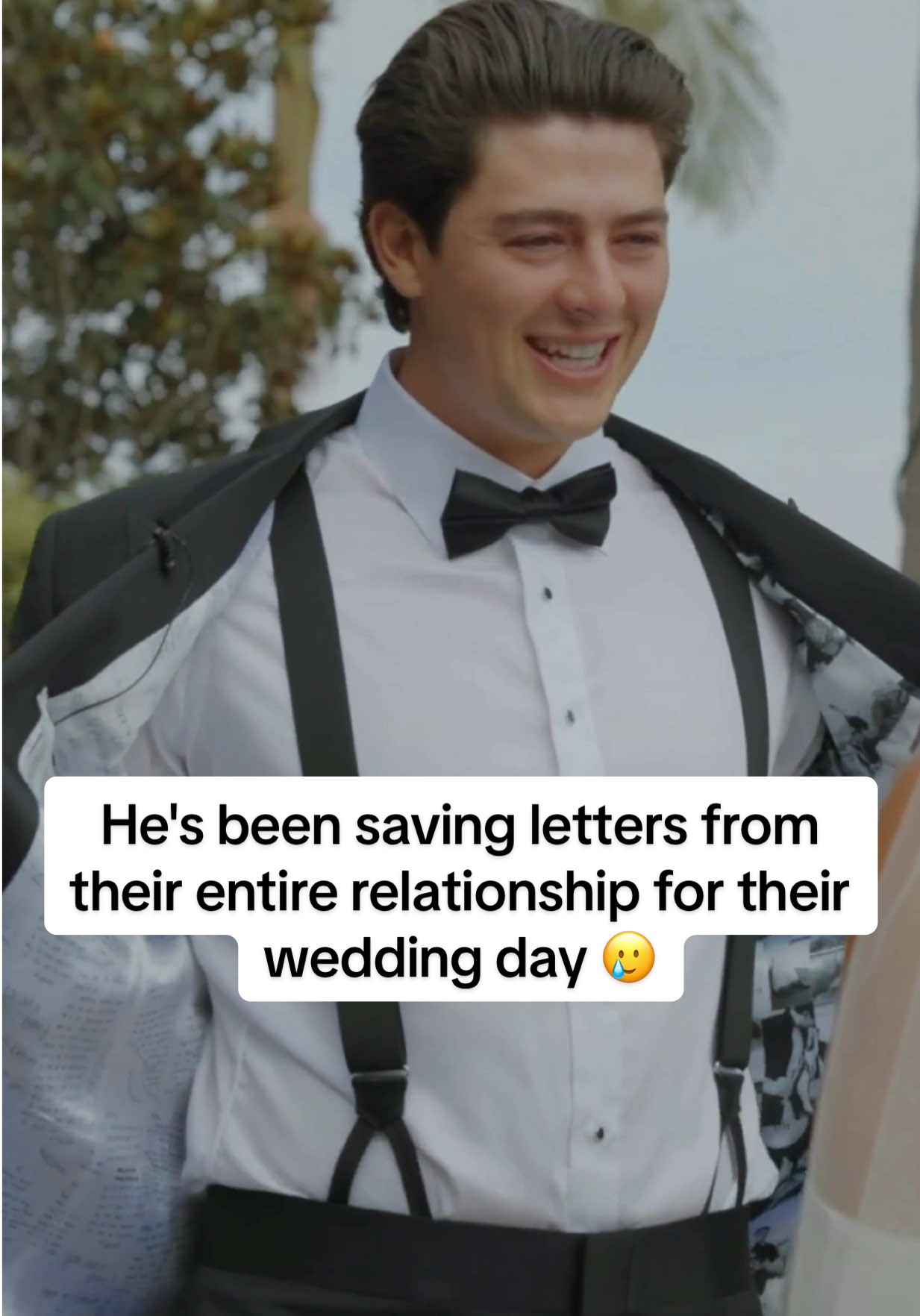 Michael just set the bar for grooms everywhere. ❤️ He had every love letter Jenna ever wrote him printed inside his custom suit jacket alongside their engagement photos to surprise her on their wedding day 🥹 🎥: @Mark & Jenna  Couple: @michaeltoglia7 & @jenna.toglia Follow Mark and Jenna and check them out for videography on your big day! #weddingsurprise #weddinggift #suitcustomization #groom #weddingplanning 