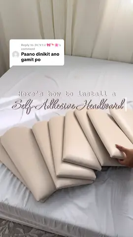 Replying to @𝓓𝓔𝓝𝓘𝓐 🎀🦩🌸 Ganito lang kadali idikit ang self-adhesive headboard ✨ Peel. Sukat. Dikit. Press. Instant upgrade ng bedroom mo in minutes walang butas, walang martilyo! 🛏️💯 #SelfAdhesiveHeadboard #BedroomUpgradePH #DIYHomePH #HomeMakeover #TikTokShopFinds