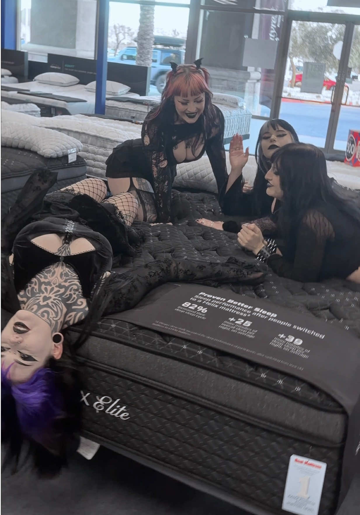 sooo we went to the mattress store and they were running a 4 for 1 special lol 🖤💜🩷🩶