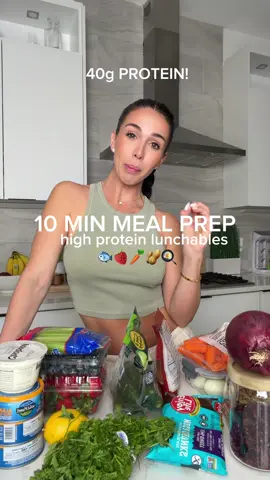 High Protein Adult Snack Pack #MealPrep These have 40g of protein each and will definitely keep you full and satisfied! Has everything you need for a balanced lunch or for snacking throughout the day! . Tuna salad recipe 3-4 cans wild caught tuna 1/2c red onion 1/2c cranberries 1/2c chopped celery Plain Greek yogurt 1 lemon squeezed 1Tbsp Dijon Mustard Drizzle of honey Parsley, salt & pepper to taste Carrots Mini cucumbers 1/2 hardboiled egg Crackers Strawberries Blueberries Almonds Walnuts Chocolate
