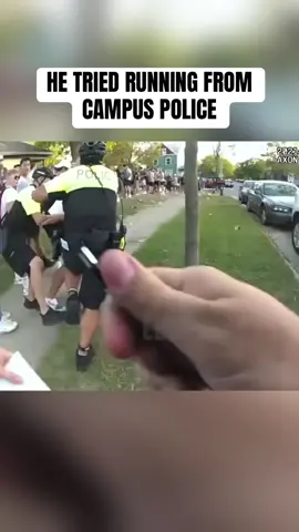 Police responded to a college party and began breaking it up when officers spotted underage drinking. One student attempted to run from the scene before being detained, and bodycam footage captures the moment the chase unfolded. #bodycam #college #party #campus