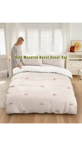 Macaron-Colored Printed Duvet Set, Includes 1 Duvet Cover & 1-2 Pillowcases Without Fillers, Simple Bow Design, Fresh & Lovely Bedding #linenbedding #softbedding #bestpillow #bedspreaddecor #beddingfinds #comfortablepillow #amazonbedding #beddingsheetset #quiltbedding #silkbedsheets