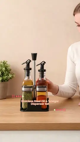 Stainless Steel Oil & Vinegar Dispenser Set, Leak-Proof Rotating Cap Design, Ideal for Home Kitchen, Dining Room & BBQ #cookingtools #cookingessentials #reusablekitchenproducts #cookingutensils #cookwaregoals #potsandpansset #bestkitchengadgets #musthavekitchen #stainlesssteelbowlset #kitchenaccessory