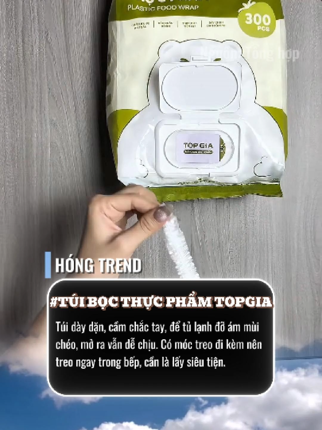 Túi Màng Bọc Thực Phẩm TOP GIA Treo Tường Dạng Rút (Bịch Lớn 300 Cái Tặng Móc Treo) An Toàn Tiện Lợi, Có Chun Co Dãn Đa Chiều Siêu Dai Chất Liệu PE Dày Bền Chống Bay Mùi Giữ Mới Thực Phẩm