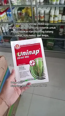 Insektisida Uninap 20/60 WG memiliki dua bahan aktif utama, yaitu Nitenpiram 20% dan Pimetrozin 60%. Produk ini diformulasikan sebagai racun kontak dan lambung sistemik untuk mengendalikan hama wereng batang coklat (Nilaparvata lugens) pada tanaman padi dan tanaman lainnya. #tokopertanian #pertanianindonesia #obatpertanian #petaniindonesia🇮🇩🇮🇩🇮🇩🌿🌿 