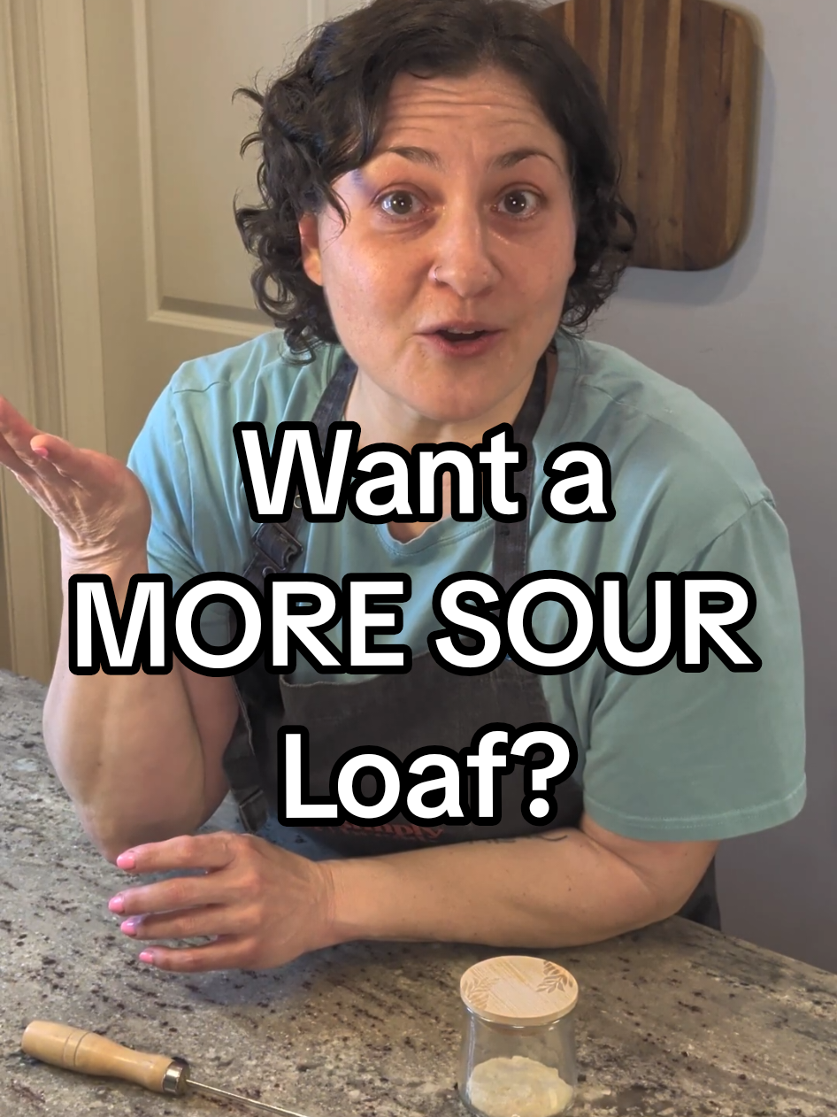 Want a more sour loaf? Here’s how to increase that San Francisco tangy flavor in your sourdough. #sourdough #sourdoughbread #sourdoughstarter #tangysourdough #breadtok 