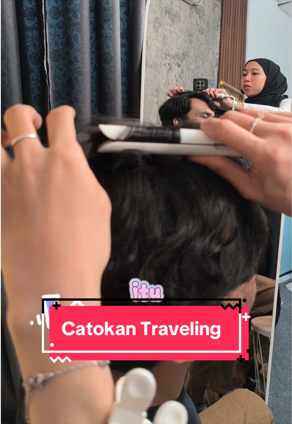 Catokan traveling, bisa styling rambut cowok juga! #catokan #catokanrambut #catok #stylecowok #hairstyle 