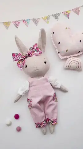 Create your own embroidered bunny doll with this detailed PDF sewing pattern and step-by-step tutorial. Instant download soft toy project. A beautiful handmade Easter or heirloom gift idea! #handmadedoll #dollpattern #sewingp  #dollmaker #bunnydoll 