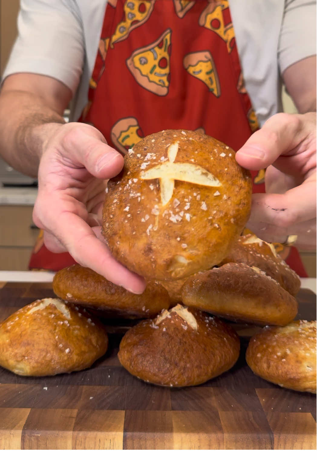 If you’ve followed me for a while, then you know @kingarthurbaking has been my go-to bread flour since day one. It’s consistent, unbleached, easy to find, and that 12.7% protein gives you the strength and chew that I love with pizza, and now BUNS. So I’m excited to celebrate #bigmonthofbread with these soft, golden pretzel buns. Especially since I’m deep into my sandwich and smash burger rabbit hole right now. I honestly couldn’t believe how quickly these came together,  and my wife and I ended up eating most of them plain the same day 😂 The full recipe and prices is at KingArthurBaking.com along with so many other recipes and tips. (That’s where I learned to shape my hoagie rolls.) Enjoy! #sponsored #kingarthurbaking