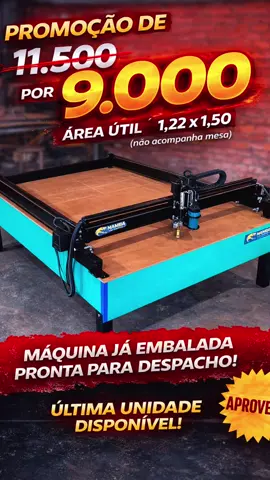 🚨 PROMOÇÃO RELÂMPAGO 🚨 De R$ 11.500 por apenas R$ 9.000 🔥 ✅ Área útil: 1,22 x 1,50 ⚠️ Não acompanha mesa 📦 Máquina já embalada e pronta para despacho ❗ ÚLTIMA UNIDADE DISPONÍVEL Garanta agora antes que acabe! 📲 Chame no direct ou WhatsApp para mais informações. #cnc #routercnc #maquinacnc #marcenaria #usinagem   