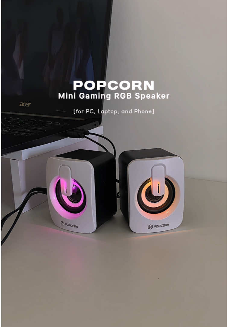 this mini gaming RGB speaker made my desk setup look better 💯 loud sound, cool lights, and perfect for PC, laptop or phone 🔊✨ #popcornspeaker #speakerforpc #speaker #pcspeakers #audiophile 