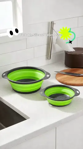 Foldable Silicone Colander Strainer Set, 2 Pieces Kitchen Fruit Vegetable Drying Rack, Pasta Draining Basket, Washing Fruits Vegetables Noodles #potsandpans #kitchengadgetfinds #kitchenessential #fridgeorganizers #kitchengadgetgoals #homekitchen #utensilstorage #fruitsqueezer #ecokitchentools #foodslicer