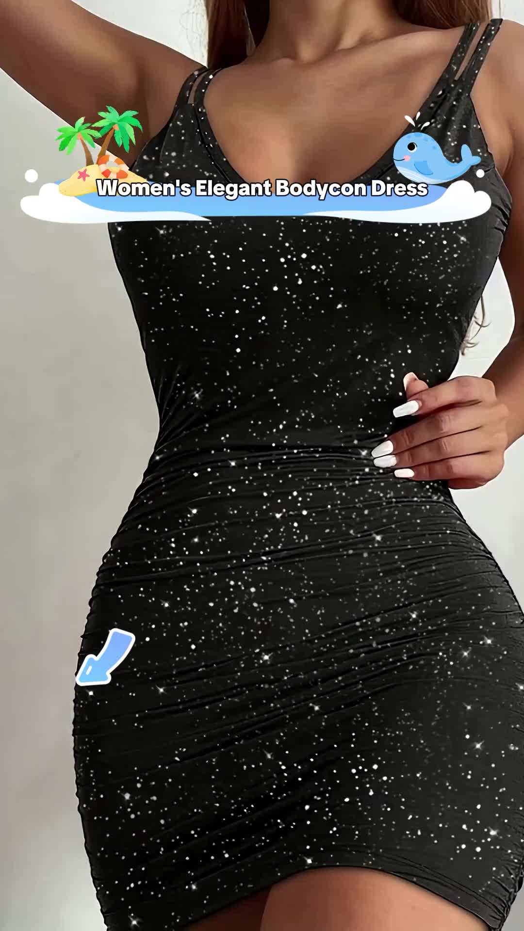 Women's Bodycon Fitted Dress - Elegant Sleeveless Thin Straps, Smooth Polyester Knit Fabric, Summer Party Wear, Medium Stretch 