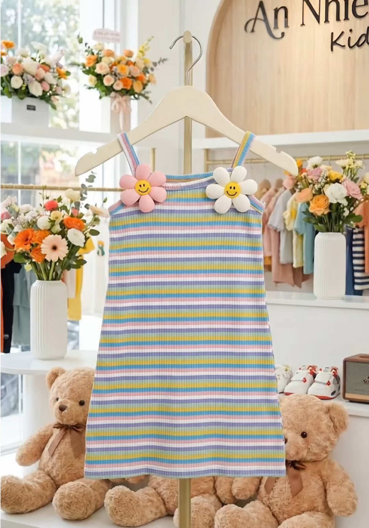 Váy kẻ dáng body 2 dây cho bé #duoctaitro #mevabe #mevabe #vairal #annhienkids 