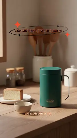 Cốc Giữ Nhiệt Inochi với Tay Cầm Fuji Basic 450 ml, Giữ Ấm Lên Đến 6 Giờ, Nắp Im Lặng và Cầm Chắc An Toàn, Thiết Kế Chống Rò Rỉ