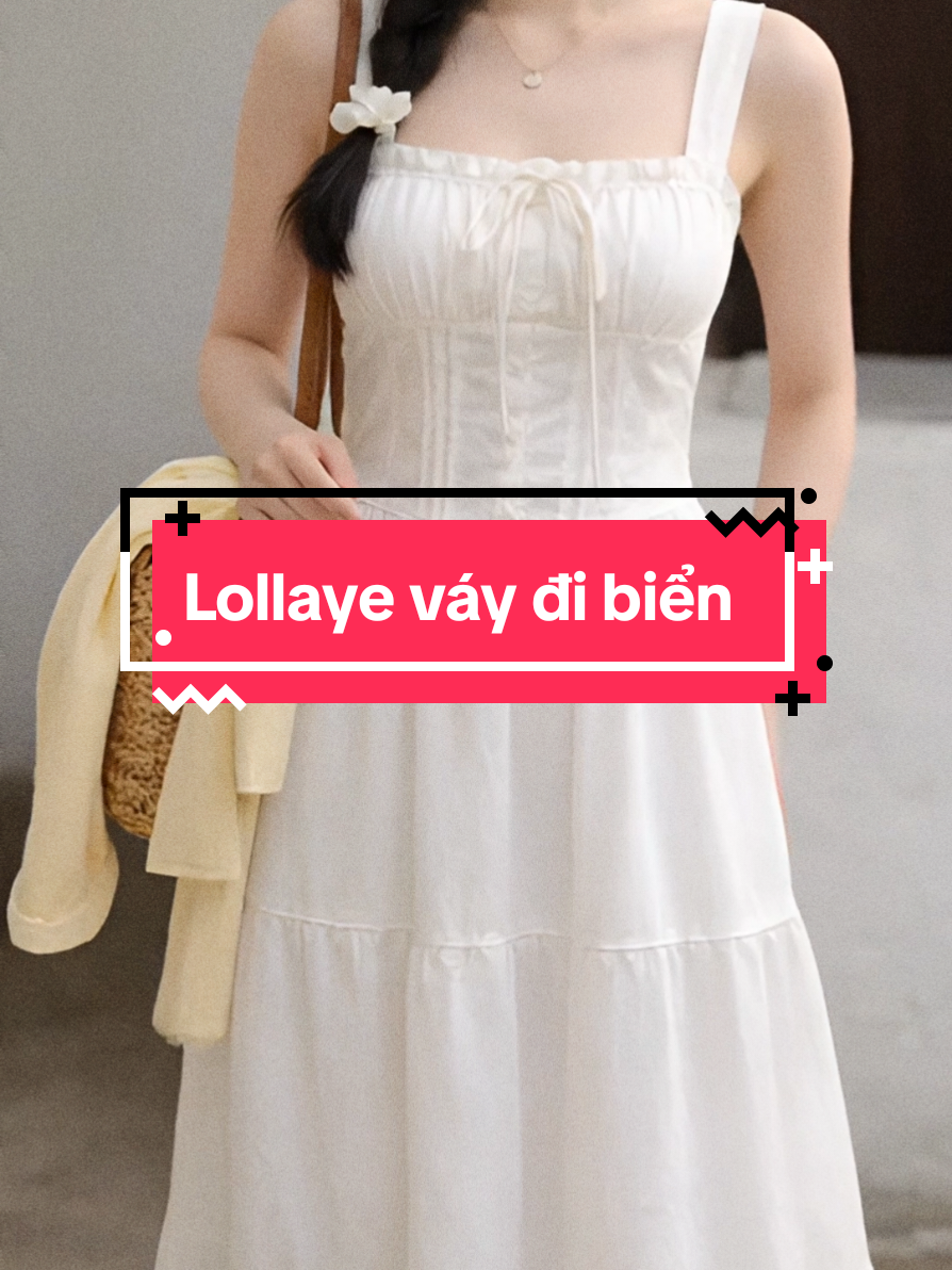 Váy kaki trắng 2 dây nhúm ngực ly eo chun lưng #thoitrangnu #outfit2026 #vaydibien #vay #vayxinh 