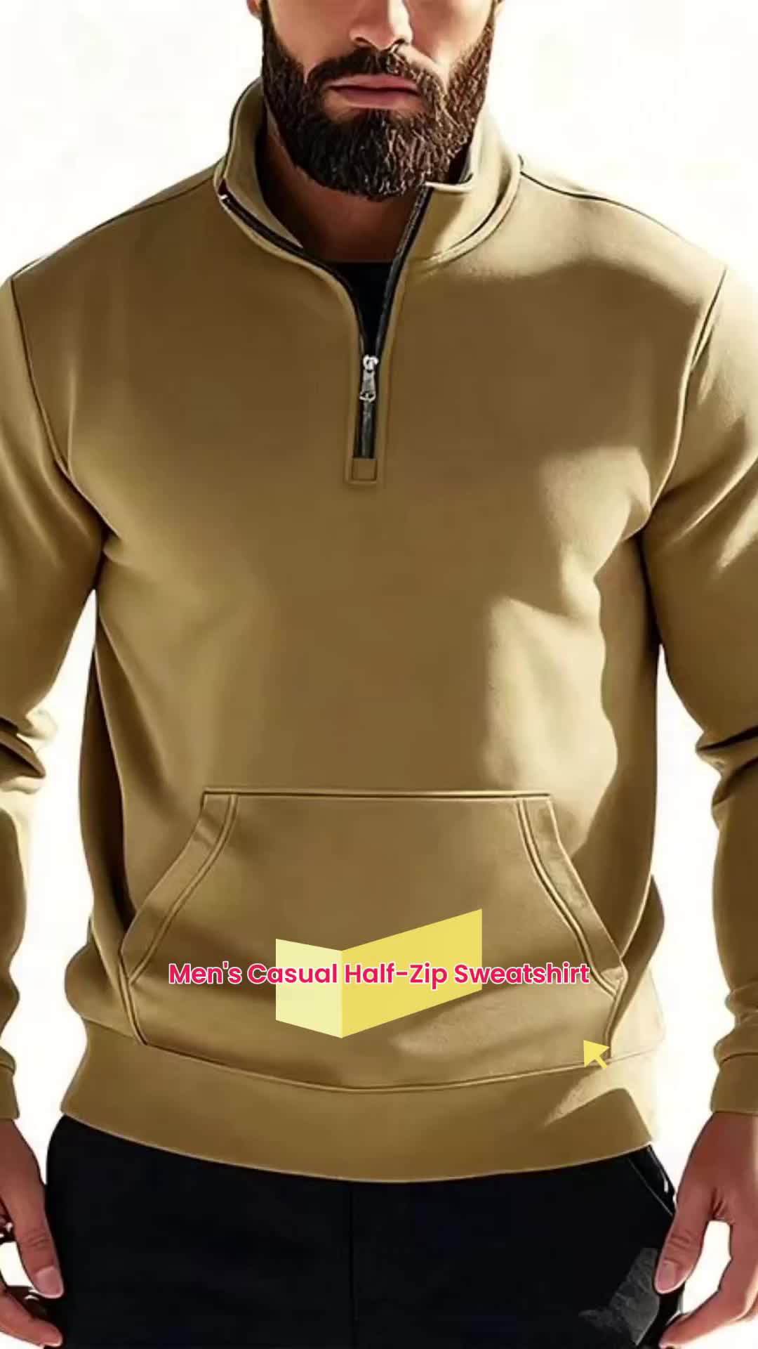 Men's Vintage Casual Stand Collar Half-Zip Sweatshirt, Fall Winter Fleece Lined Loose Fit Commuter Pocket Pullover 