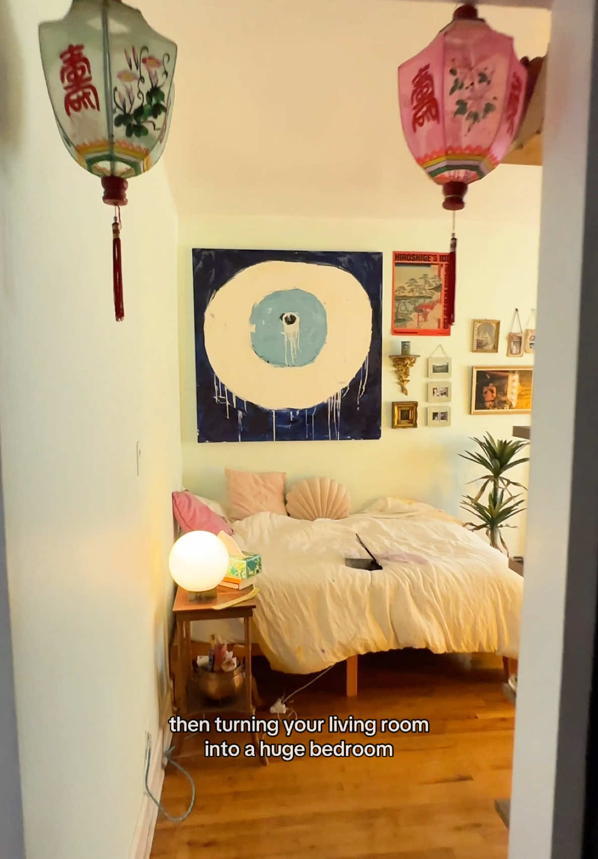 Fly free, your space is your own! One thing about me is I live for an interior design hack. Couch is @Joybird Furniture rug is @Revival Rugs mirror is @West Elm record storage is @IKEA everything else is thrifted! #freewill #interiordesign #apartmenttour #apartmentdecor #homerenovation 