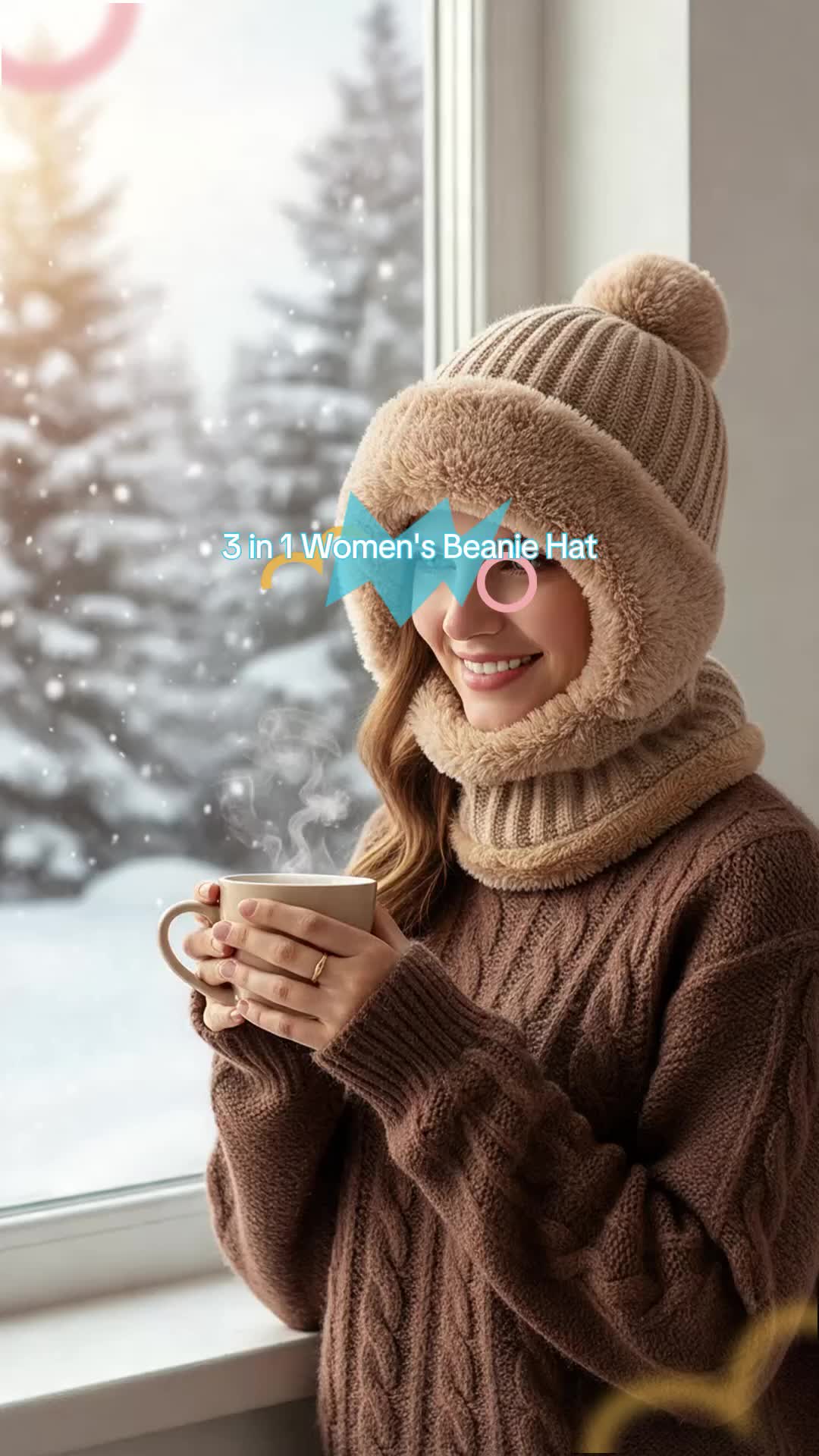2026 New 3 in 1 Winter Beanie Hat for Women, Women's Knitted Hat Cold Resistant, Wind-Resistant Face Mask Hooded Scarf Thermal Windproof Ski Balaclava Mask #headwear #headscarf #2piecesetwomen #wintermusthaves #womenshat #fedorahats #hoodiefashion #3in1wig #2in1hairnetscarf #hoodieforwomen