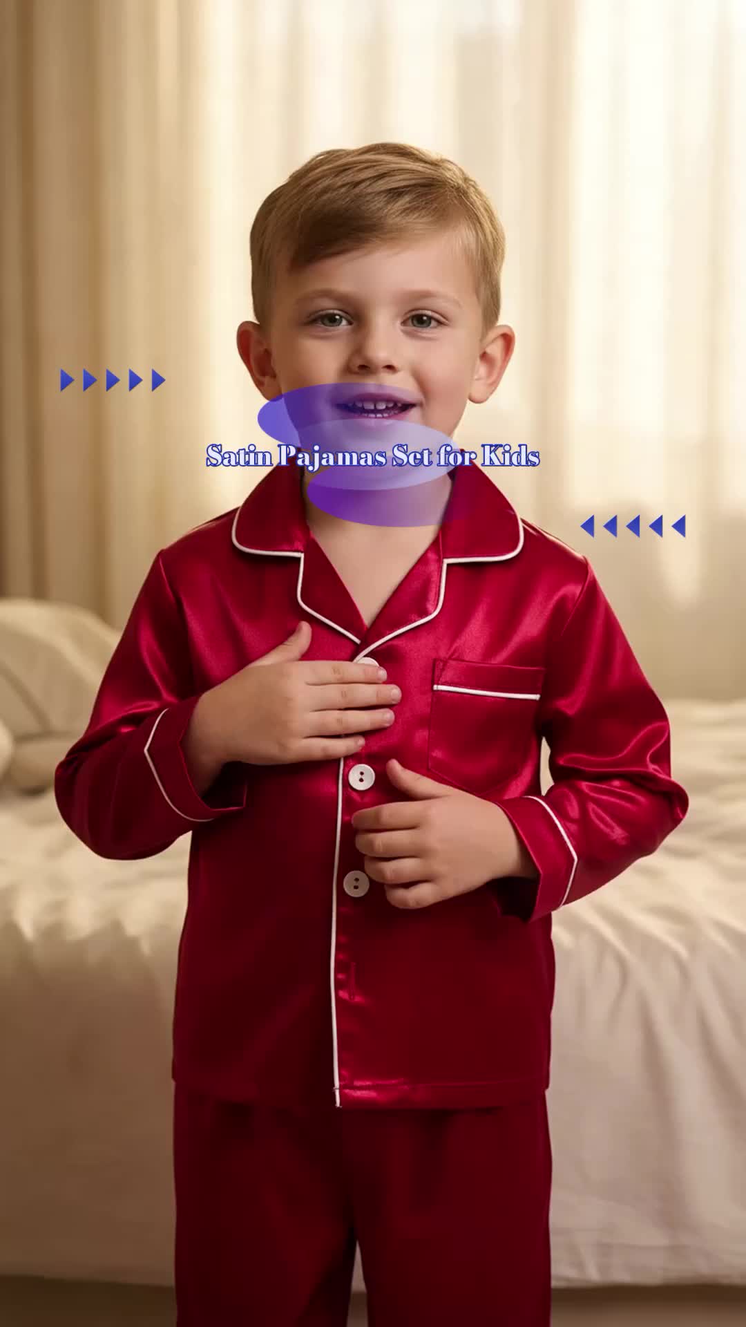 Soft satin children sleepwear, easy open-front design, comfortable all-night wear, suitable for 1-8Y kids.  #KidsPyjamas #SatinPyjamas #ChildrensSleepwear #KidsLoungewear #SoftPyjamas #ToddlerPyjamas #ChildrensFashion #KidsPyjamaSet
